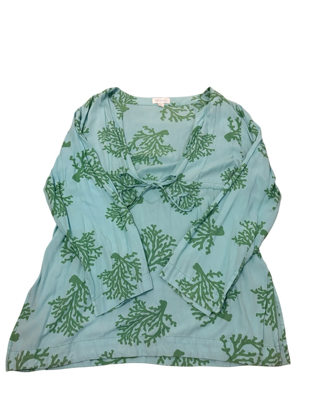Escapada Beach Blue & Green Coral Print Top – XL | Coastal Euro Summer Style